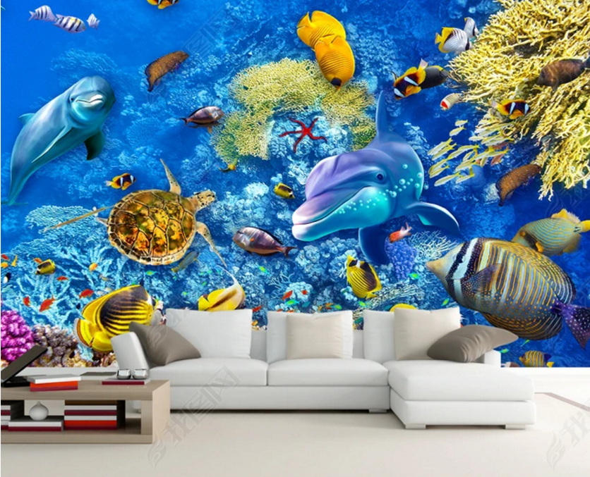 3D Underwater World Coral Dolphin Wall Mural Wallpaper Lqh 210