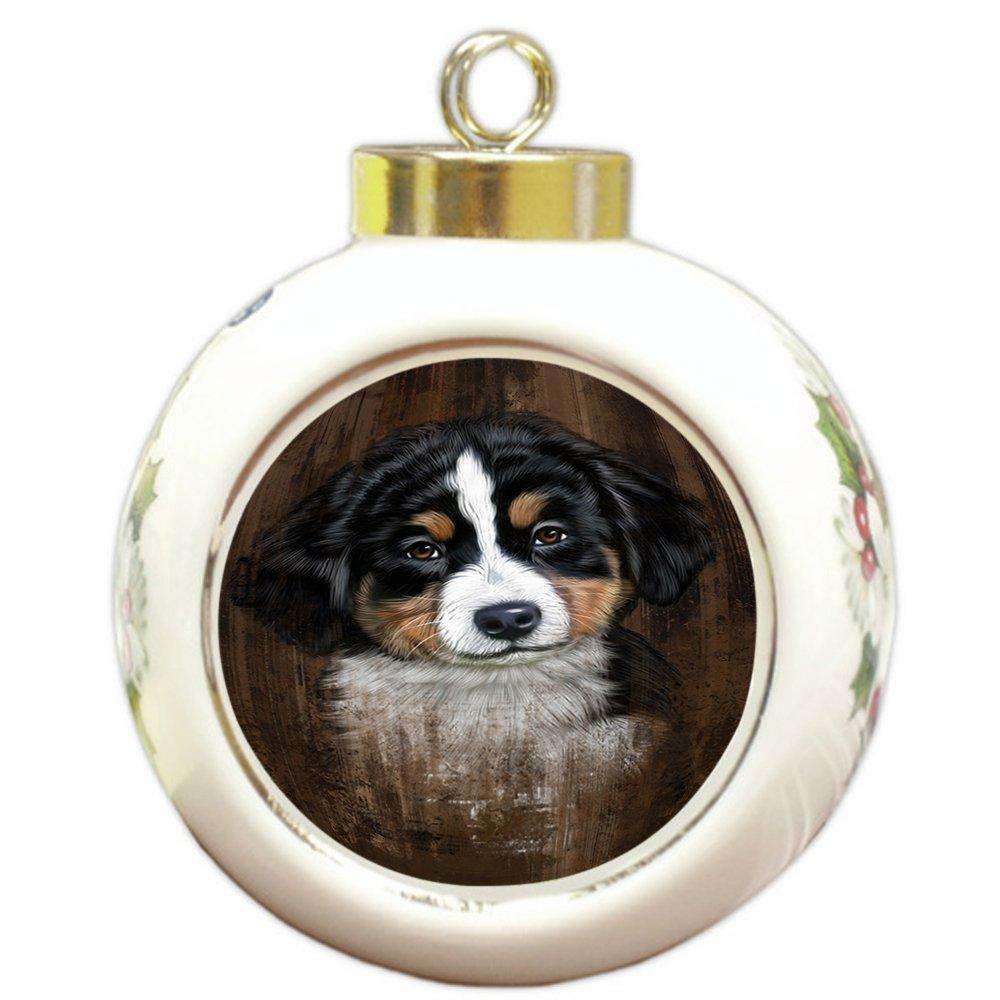 Rustic Bernese Mountain Puppy Round Ball Christmas Ornament Rbpor48202