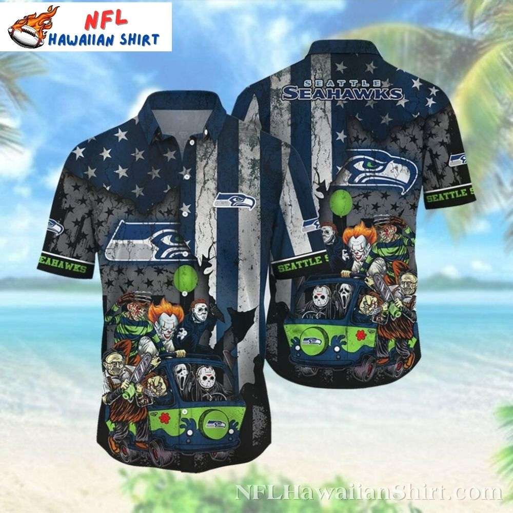 Chibi Graphics Seattle Seahawks Hawaiian Shirt  Spooky Halloween Edition