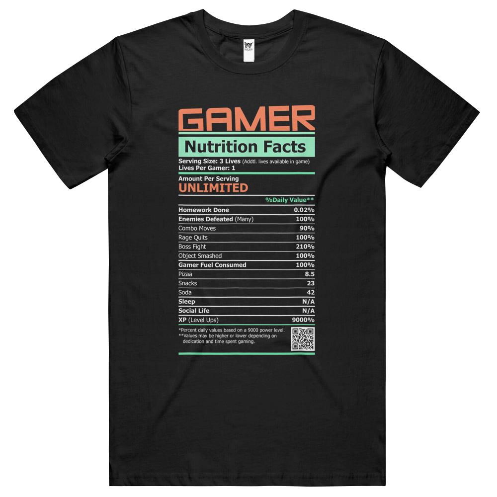 Nutritional Facts Shirt, Gamer Nutrition Facts Shirt, Gamer Nutritional Facts Label Funny Graphic T Shirts