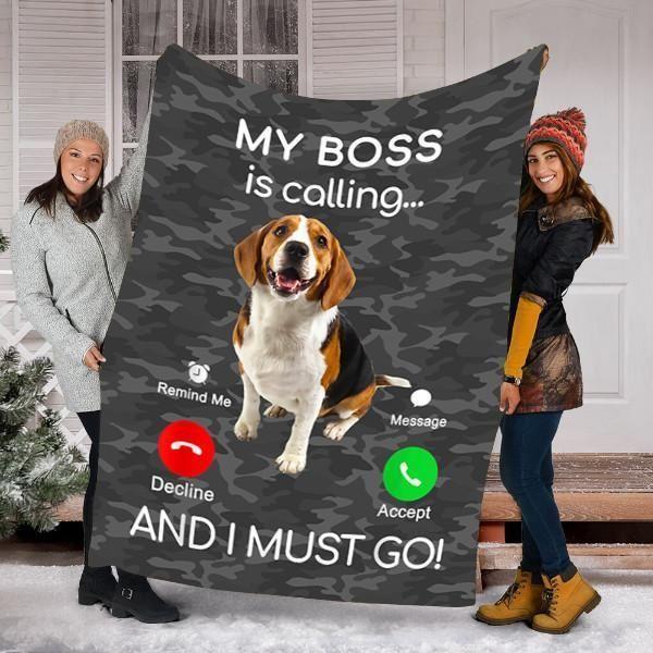 Beagle Dog Puppy Dog My Boss Is Calling Printed Fleece Blanket