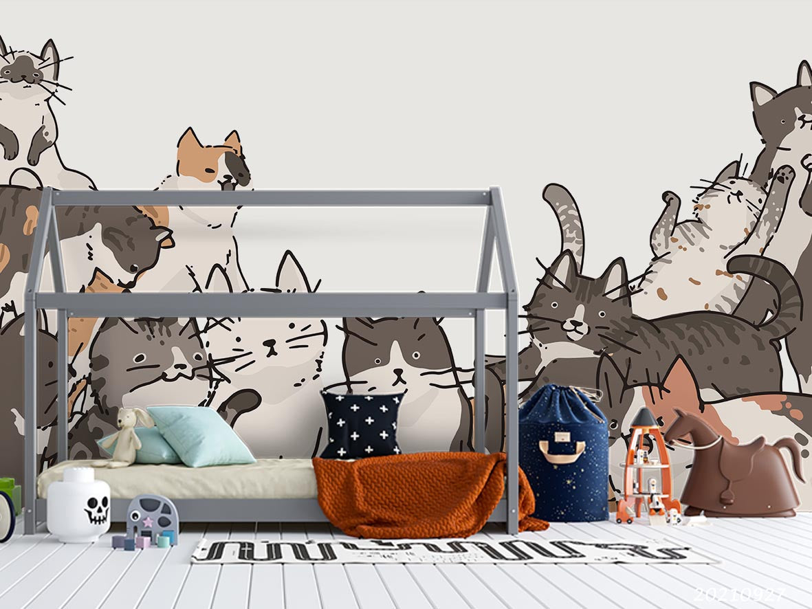 3D Cartoon Animal Cat Cute Wall Mural Wallpaper Lqh 198