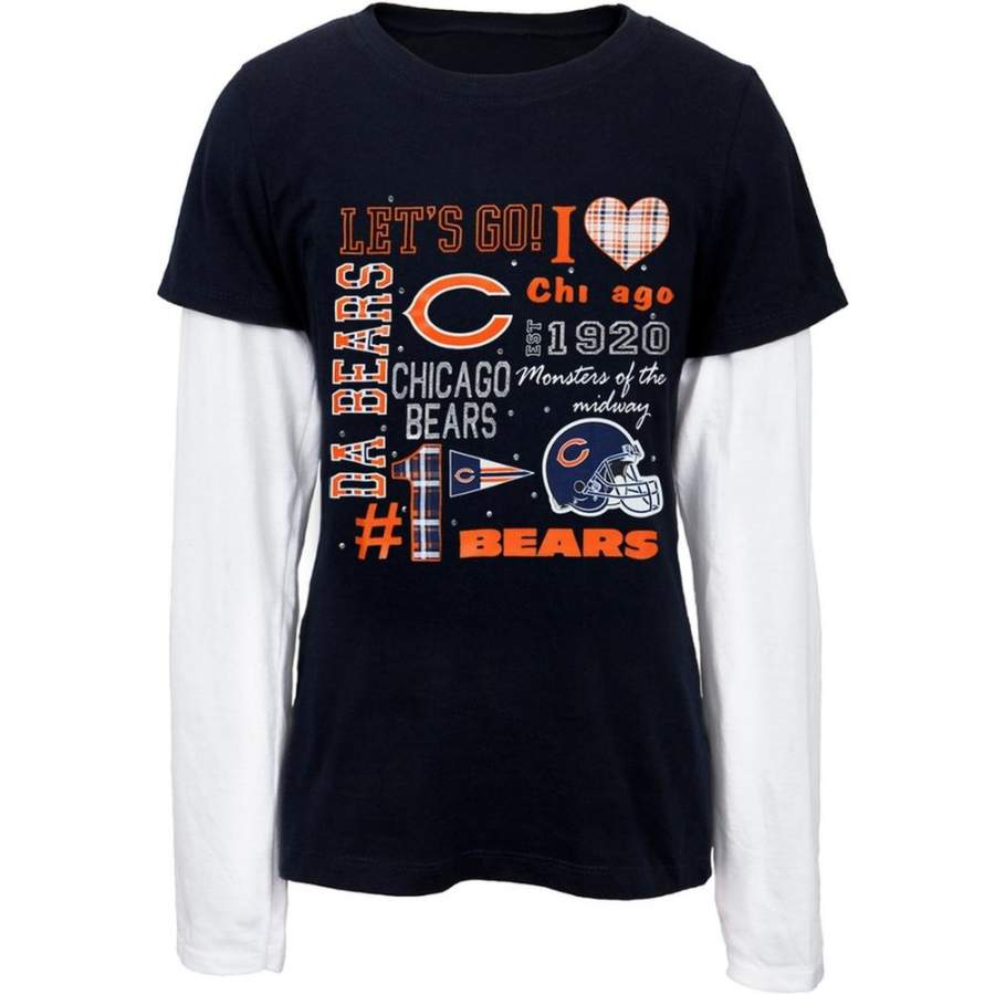 Chicago Bears – Rhinestone Spirit Girls Youth 2fer Long Sleeve T-Shirt