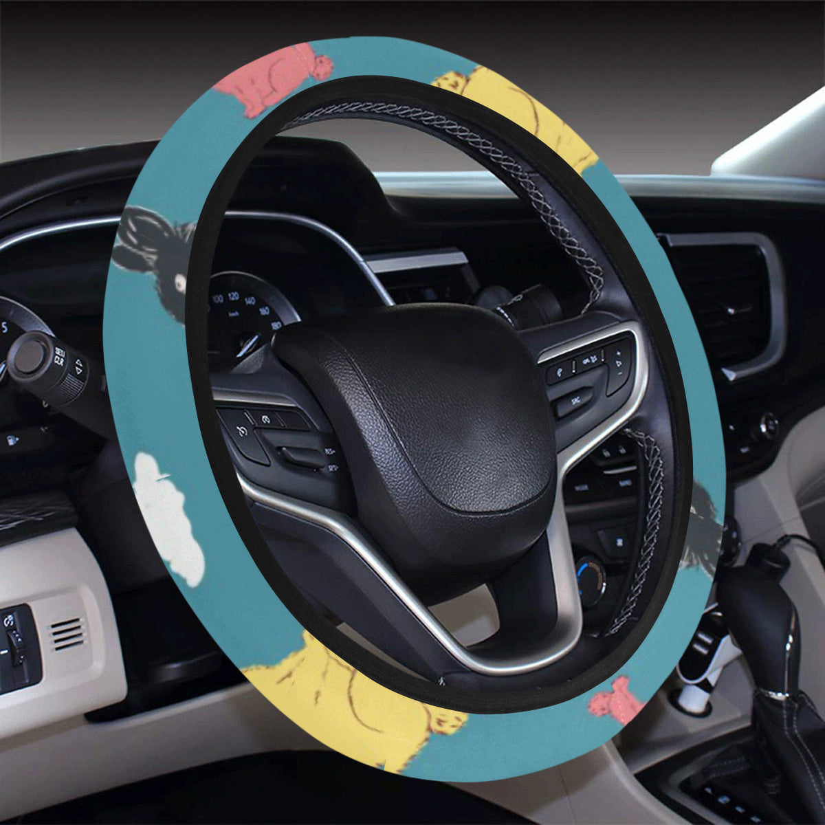 Rabbit Pattern Print Design Rb014 Steering Wheel Cover With Elastic Edge