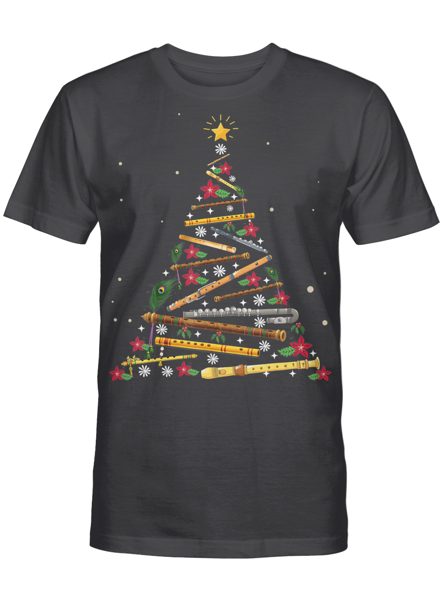 AmazeStyleZ Santa’s Reindeer, Ugly Christmas Sweater, Christmas Gift Ideas, Flute Christmas Tree T-Shirt