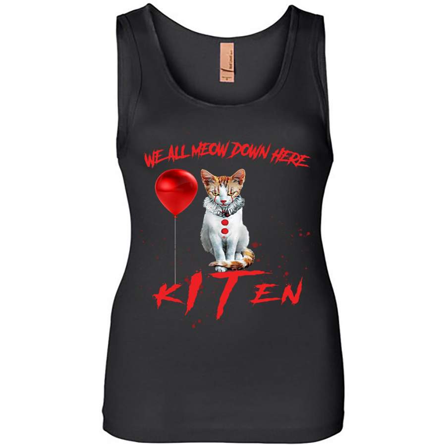 We All MEOW Down Here IT Clown Cat Kitten – Womens Jersey Tank