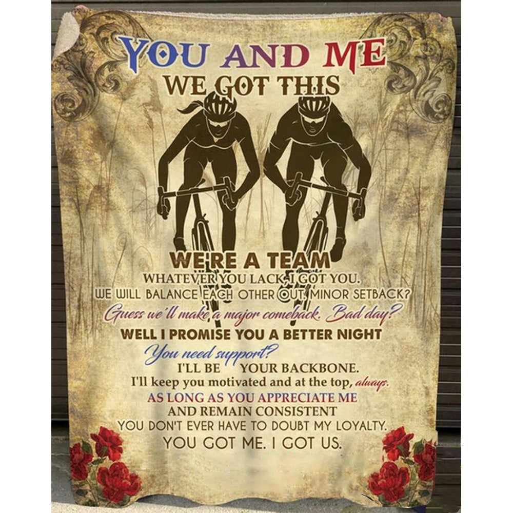 Bicycling Couple – We Got This We’Re A Team Fleece Blanket For Spouse Home Decor Bedding Couch Sofa Soft And Comfy Cozy