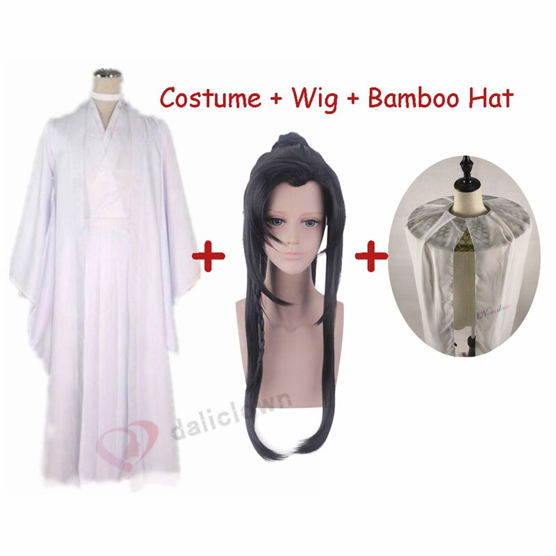 Xie Lian Cosplay Costume Tian Guan Ci Fu Cosplay Xielian Wigs Bamboo Hat Prop Men Women White Han Fu Anime Outfit alx