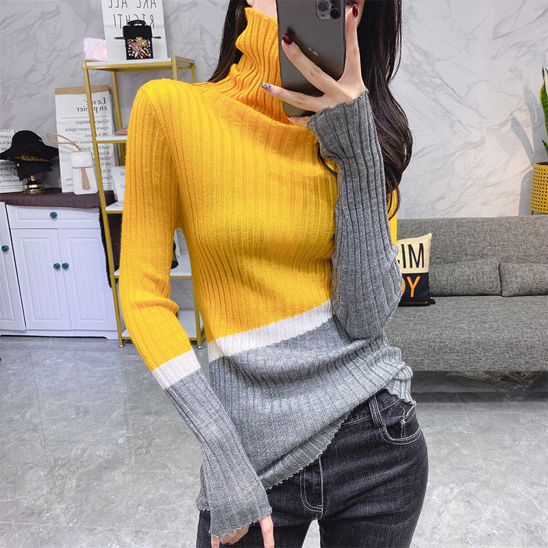 2022 winter clothes New design fashion brand turtleneck sweater Women’s Foreign style color matching knitted base shirt alx