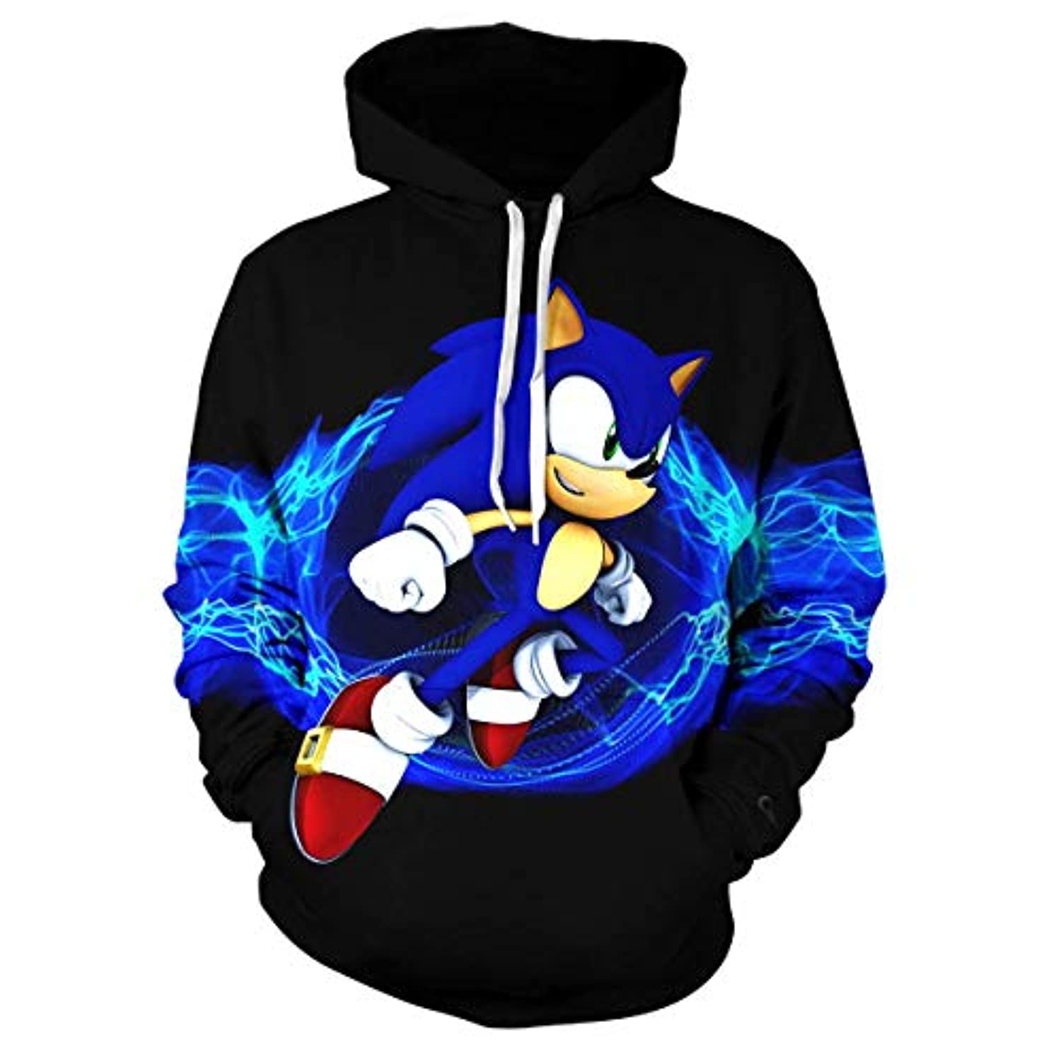 Cartoon Games Sonic Hoodie – Sonic the Hedgehog Black 3D Print Unisex Pullover Hoodie for Teens