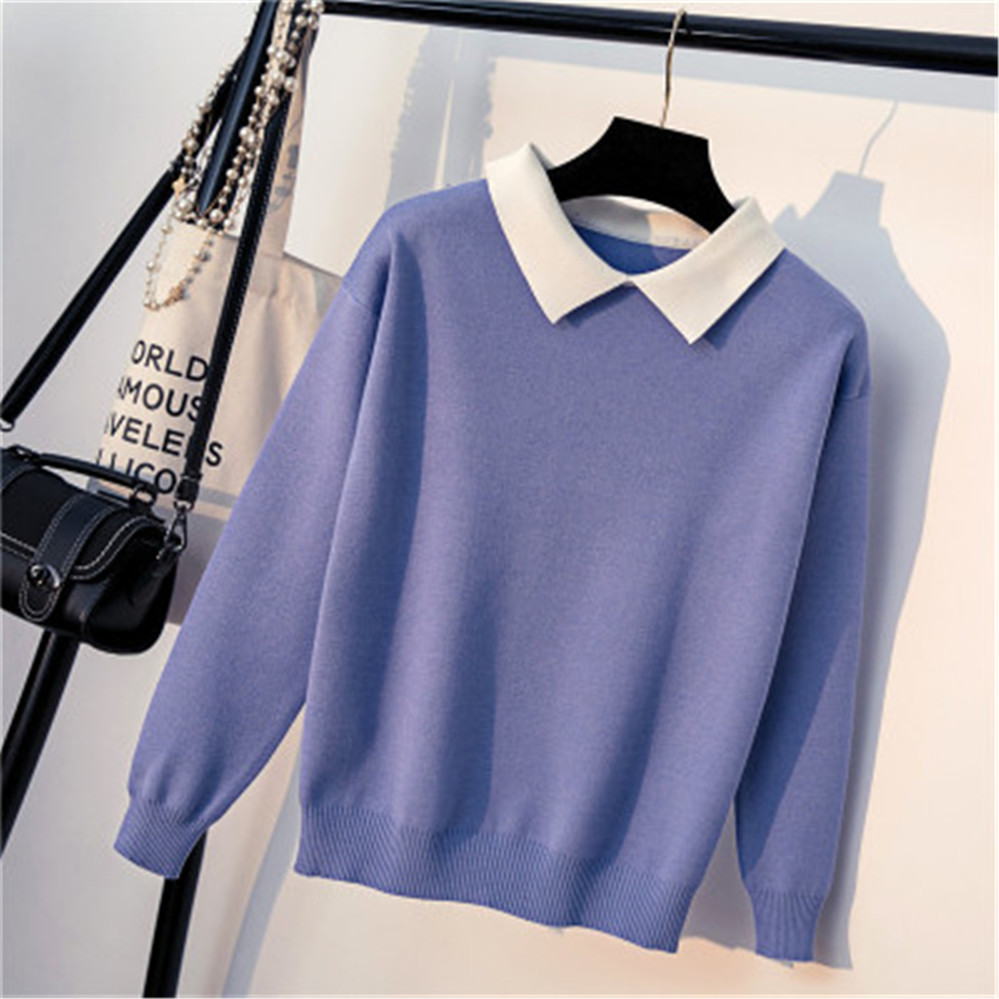 2021 New-Coming Winter Korean Wild White Turn-Down Collar Pullovers Women Sweater Long Sleeve Slim Fit Knittted Preppy women clo alx