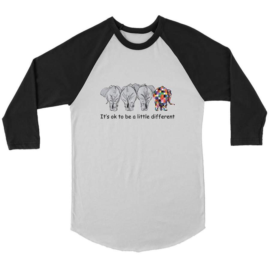 It’s Ok To Be A Little Different, Funny Elephant Design – Canvas 3/4 Raglan Shirt