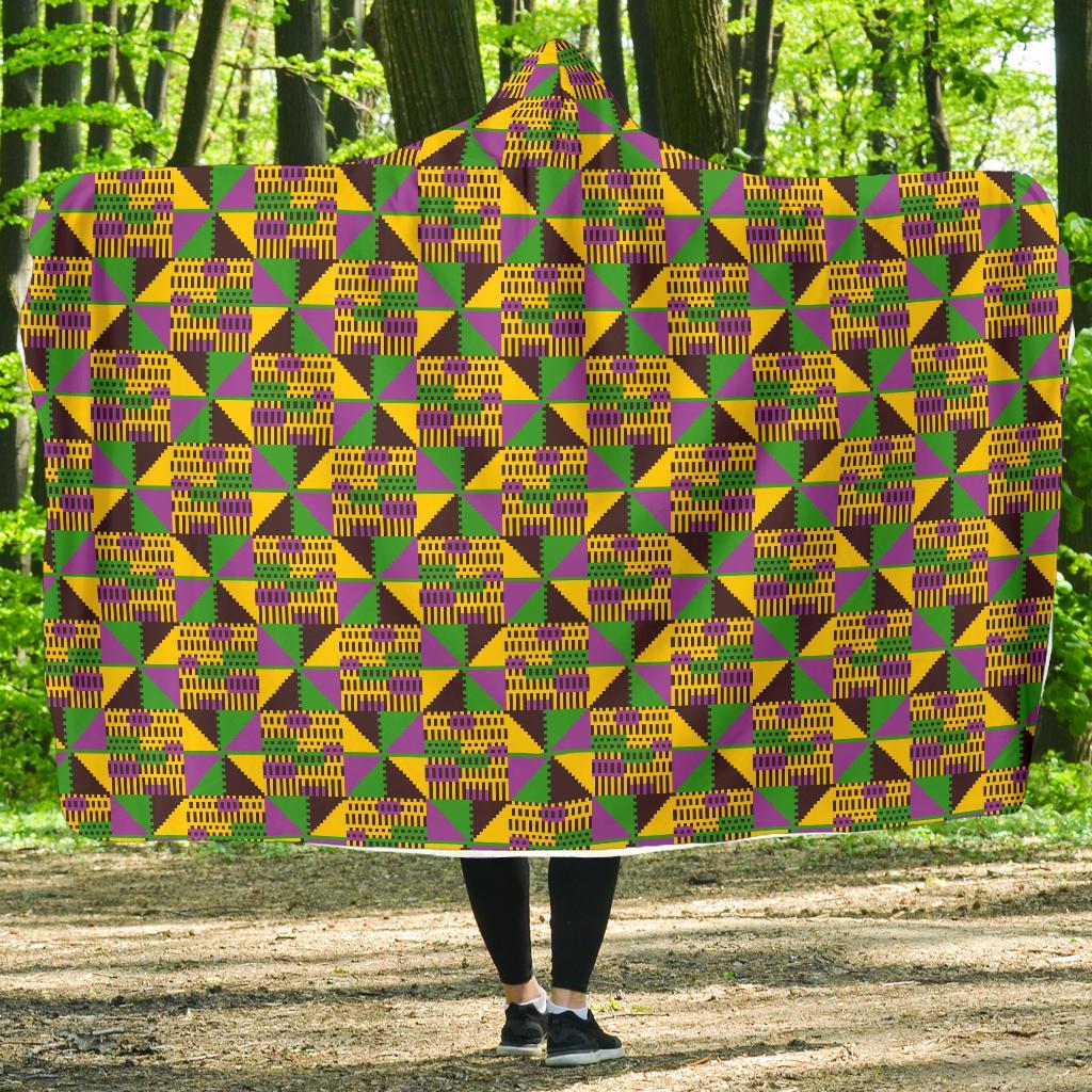 African Kente Pattern Print Hooded Blanket