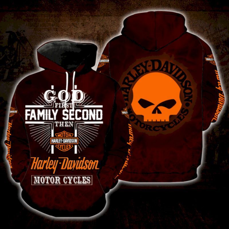 God First Family Second Then Harley Davidson Motor Full Over Printed 3D Hoodie N98