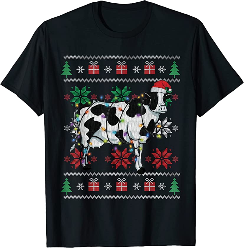 Ugly Christmas Cow Shirt Funny Cow Santa Pajama Farmer T-Shirt