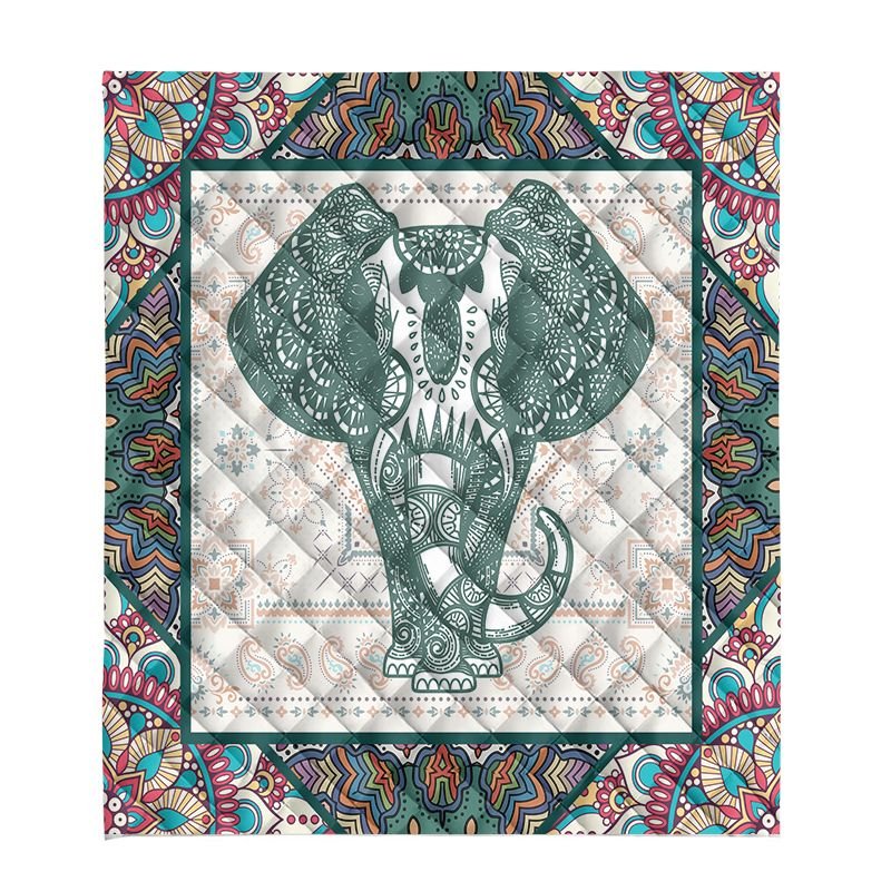 Quilt Blanket Outdoor Picnic Beach Blanket Twin Throw Queen King Size Bed Quilts Quilting Fabric – Elephant Mandala D2501 – Sharkscustom