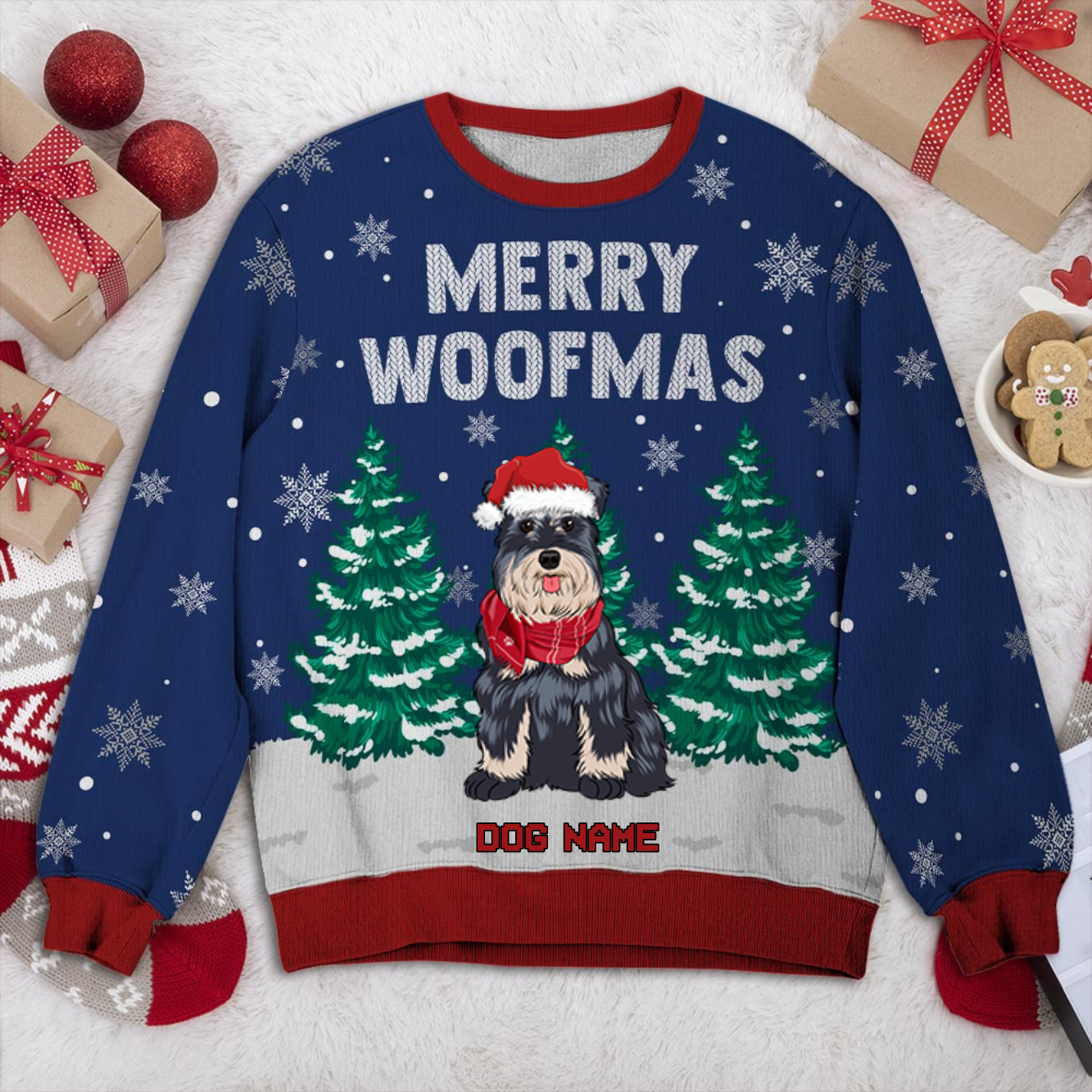 Schnauzer Personalized Sweater, Dog Ugly Christmas Sweater