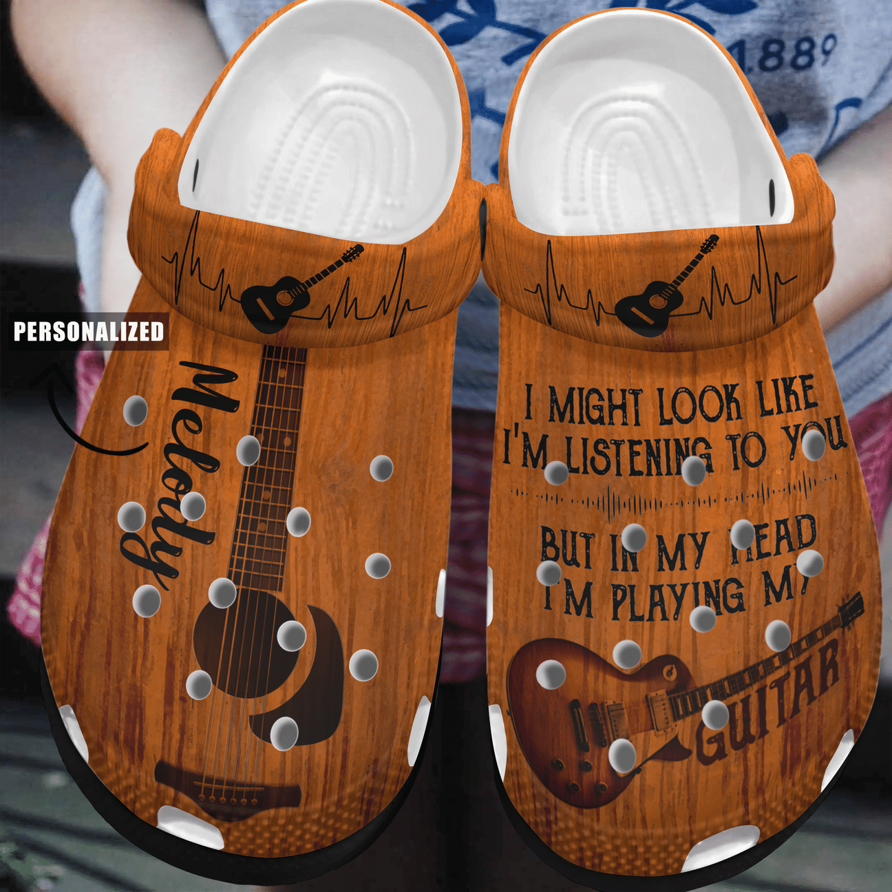 I’M Playing My Guitar Personalized Clog, Custom Name, Text, Color, Number Fashion Style For Women, Men, Kid, Print 3D