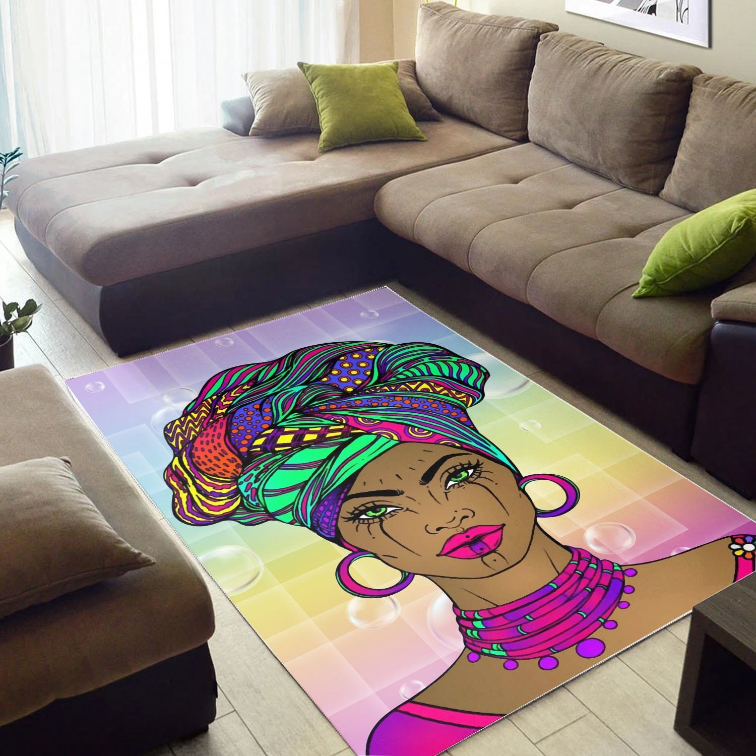 WonderBlackGirl – Colorful Background with Bubbles Beautiful African Woman Rug Gifts 4