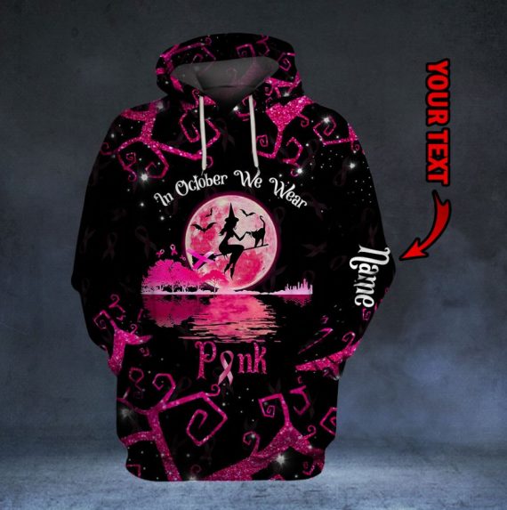 Braday Breast Cancer Awareness Gift Pink Ribbon Halloween Gift In October We Wear Pink Witch Hoodie Twinkle Printed Personalized Unisex Hoodie Hg Gifts For Day Gamedayshirts