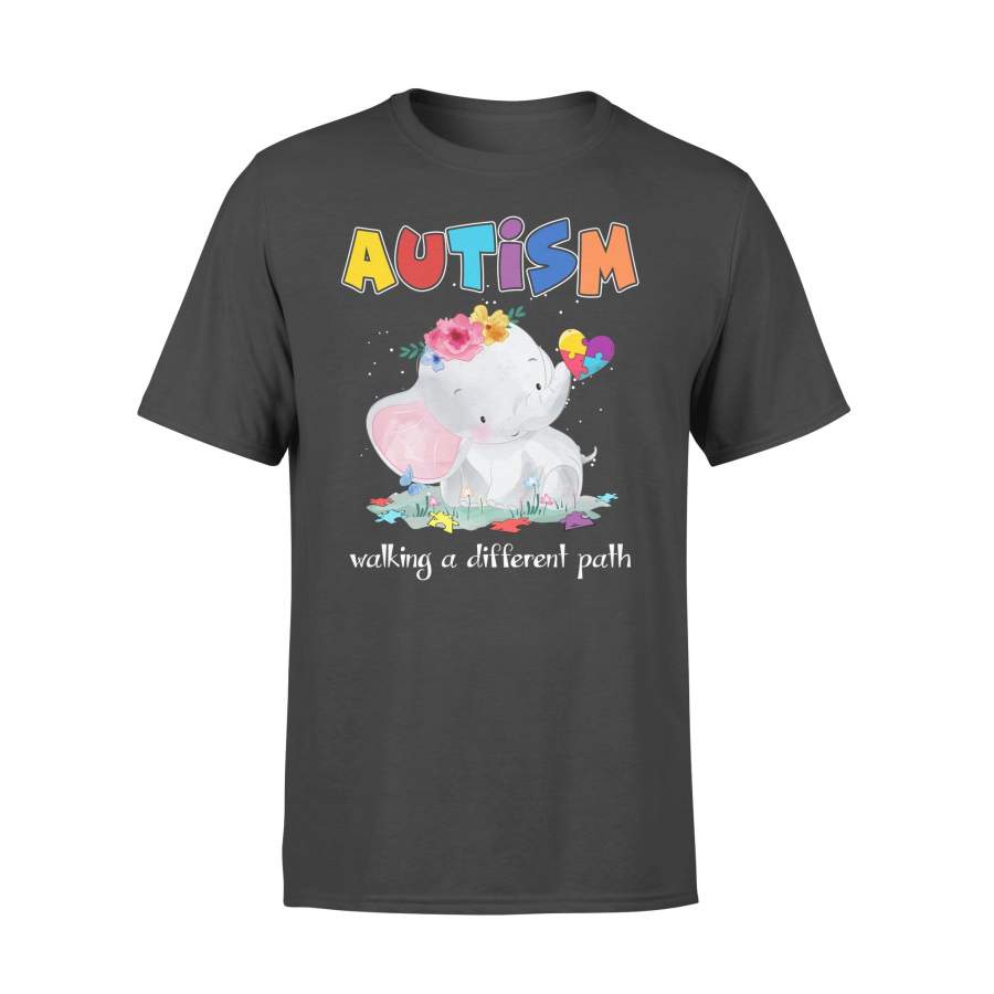 Autism Elephant Walking A Different Path Puzzle Heart Gift – Standard T-shirt