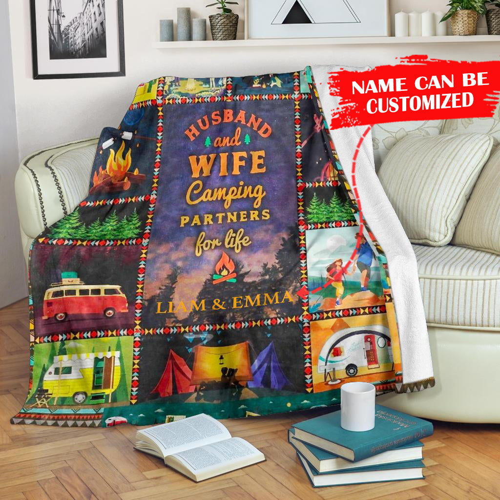 Personalized Husband And Wife Camping Partners For Life Blanket , Custome Couple Blanket