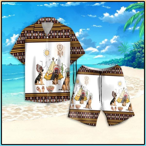 Native American German Shepherd Dog Hawaii Shirt Set Unisex Ha71367