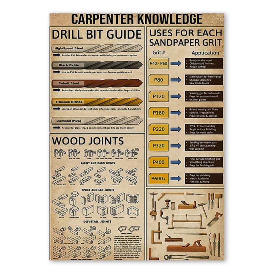 Carpenter Knowledge Drill Bit Guide  Unique Custom Design  Poster  Gift