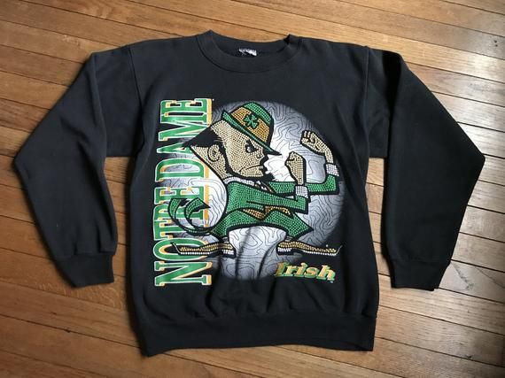 Vintage 90S Notre Dame Crewneck Shirt Football Logo Black S Irish Rudy Shirt