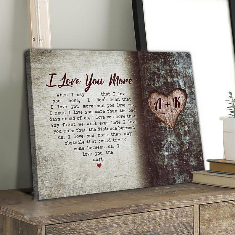 Carved Names & Date Canvas Print, When I Say I Love You More Birch Tree Couple Gifts, Personalized Poster, Wedding Canvas Print, Valentine