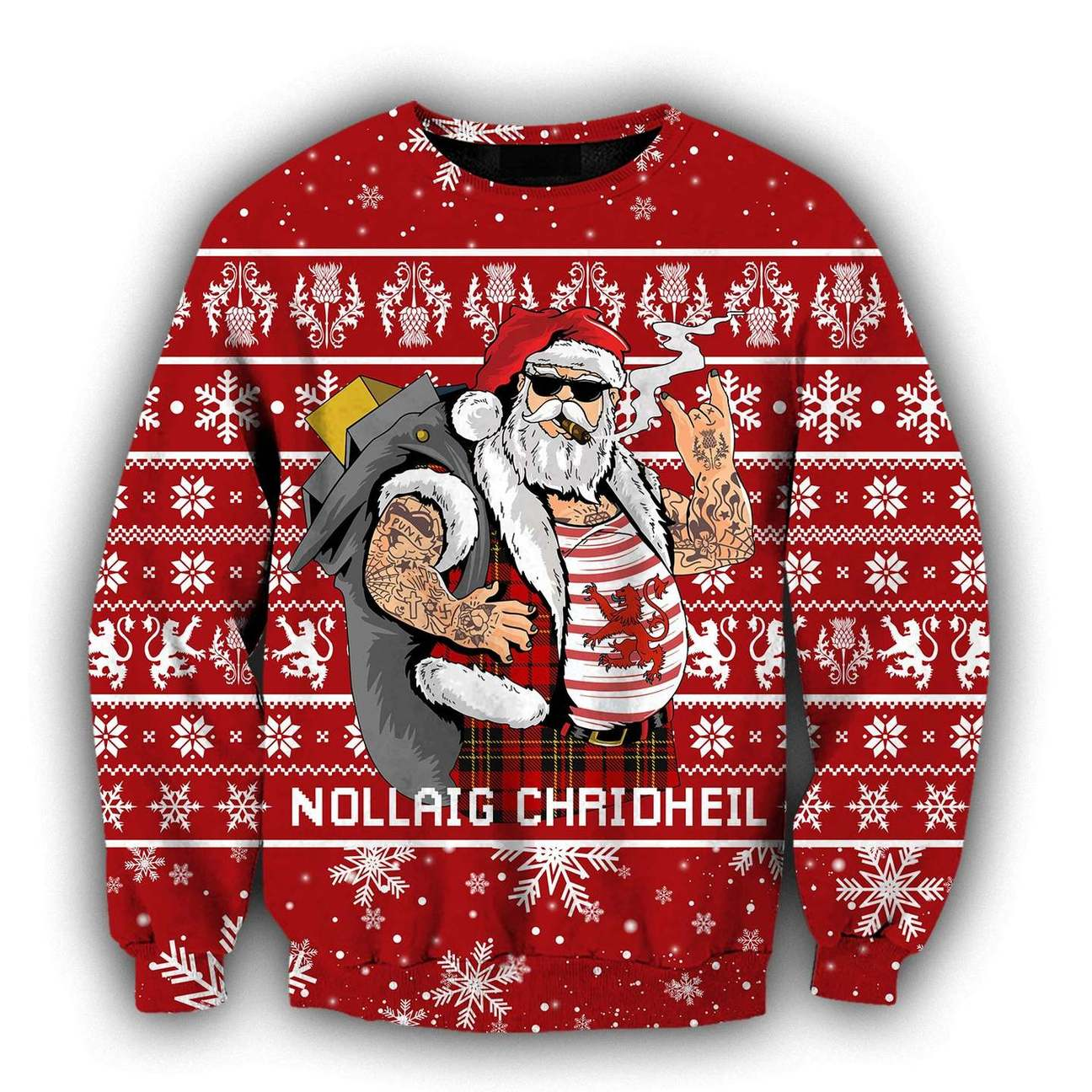 Scottish Gangster Santa Red Ugly Christmas Sweater | Unisex | Full Size | Adult | Colorful | US3212