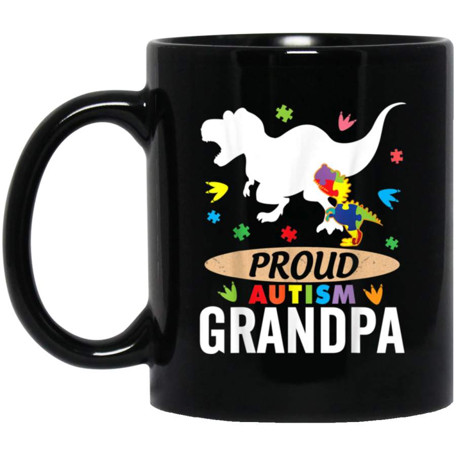 Big Dinosaur T-rex & Autism Child Proud Autism Grandpa Black Mug