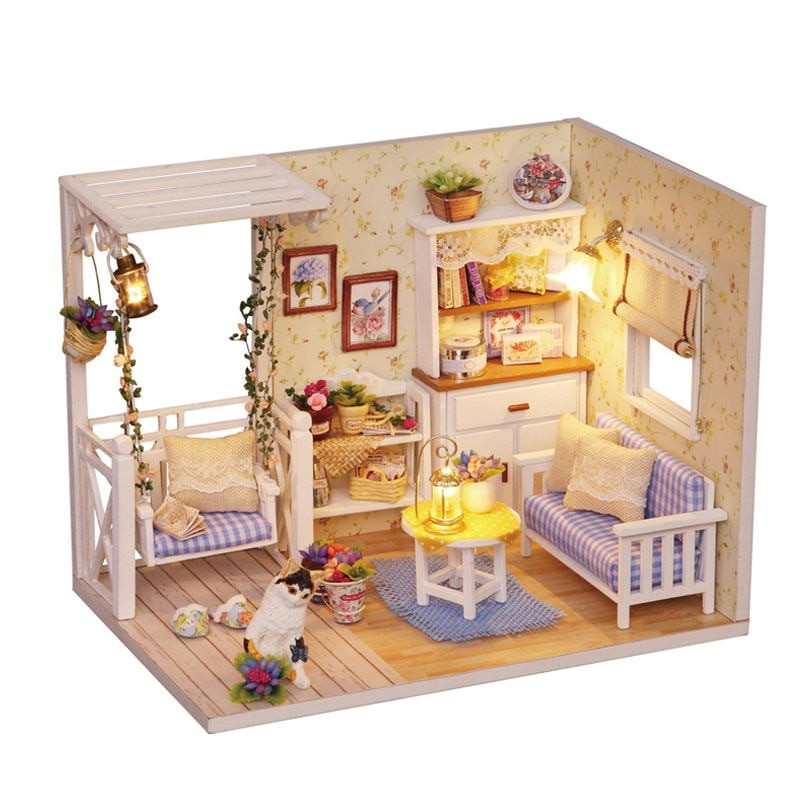 Doll House Furniture Diy Miniature 3D Wooden Miniaturas Dollhouse Toys For Children Birthday Gifts Casa Kitten Diary H013