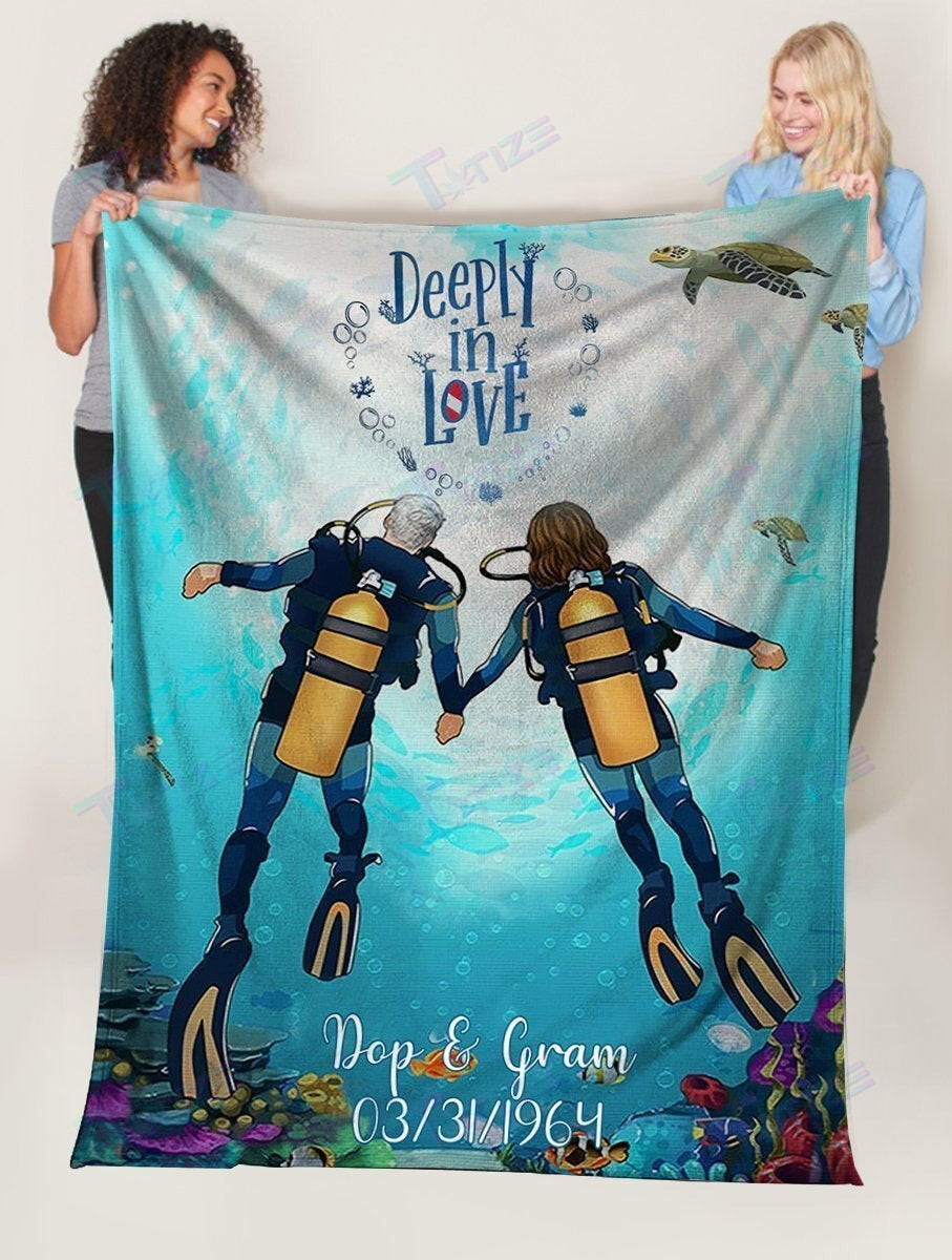 Personalized Name Date Scuba Diving Couple Husband Wife Deeply In Love Ultra Soft Cozy Plush Fleece Blanket Cozy Fleece Blanket