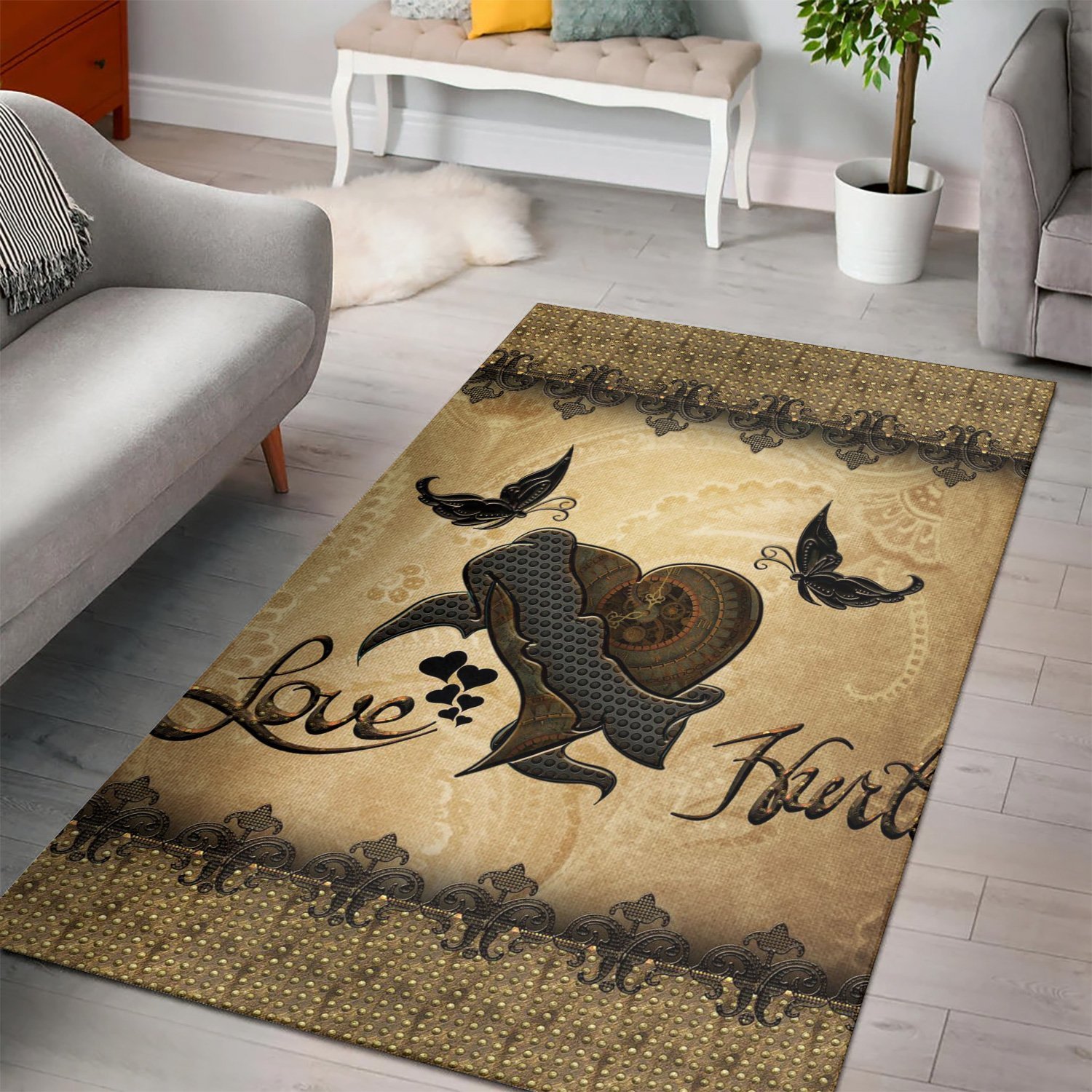 Steampunk Heart  Instrument Area Rug,  Living room and bedroom Rug,  Halloween Gift