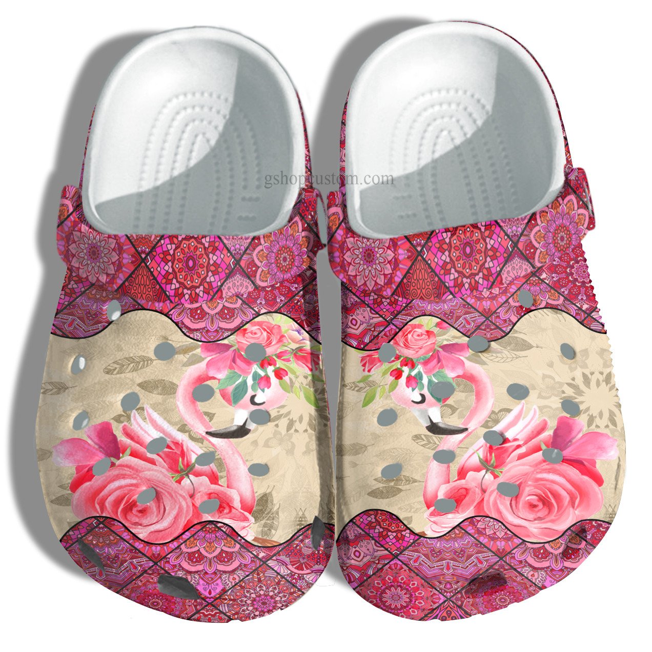 Flamingo Boho Pinky Croc Shoes Gift Besties- Peace Flamingo Hippie Boho Shoes Croc Clogs Gift Step Mom- Cr-Ne0480