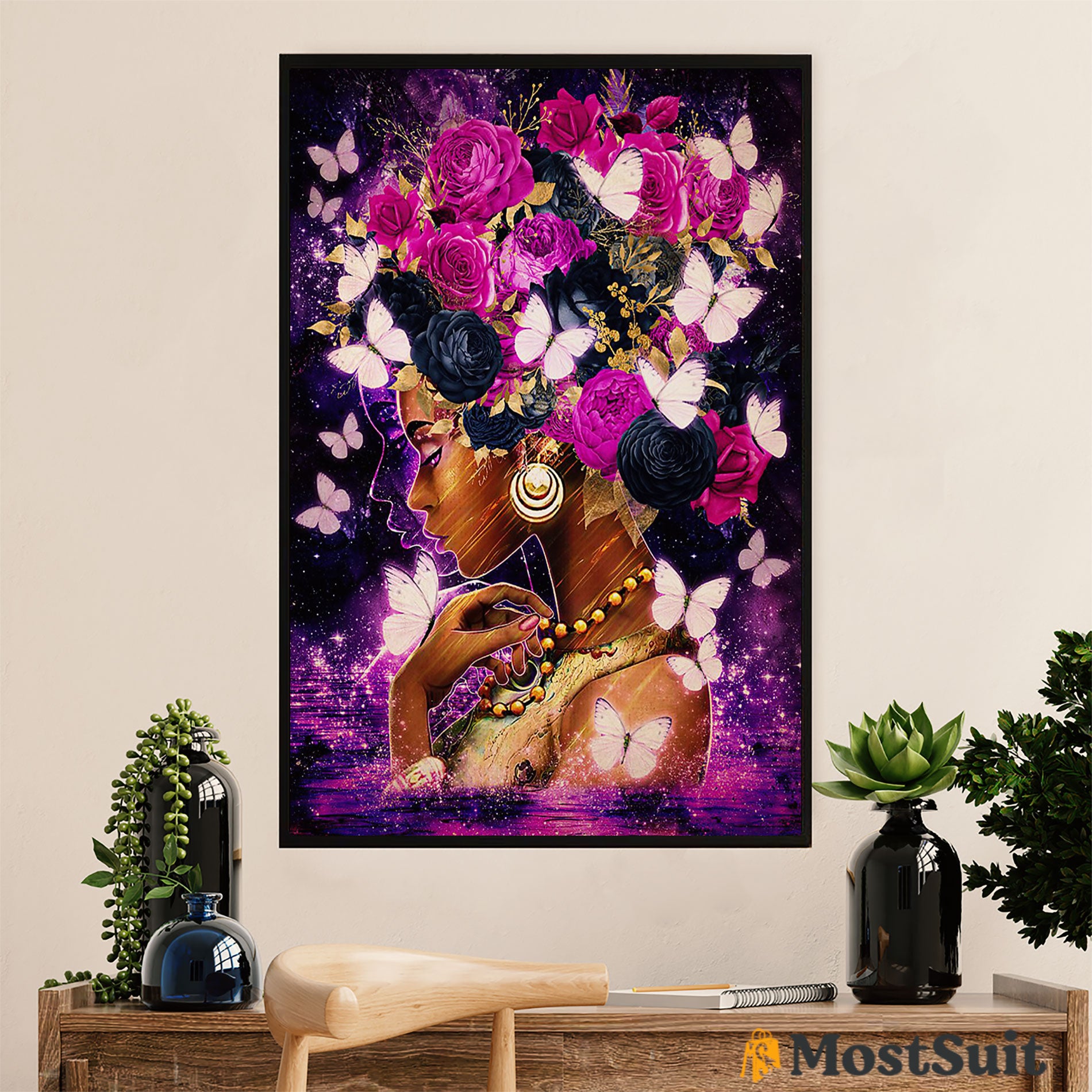 African American Afro Poster | Gift For Black Girl | Juneteenth Day Room Wall Art – Black Woman Flowers