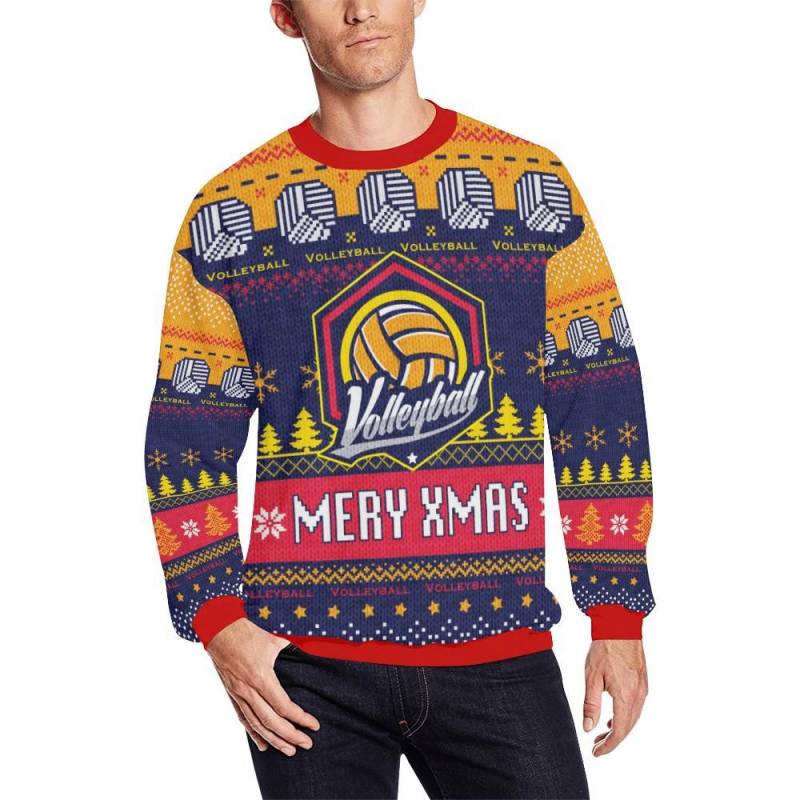 Volleyball Ugly Christmas Men’S All Over Print Sweatshirt Model H18 All Over Print Sweatshirt S-3Xl