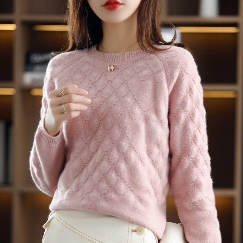 100%Pure Wool/Cashmere Sweater Women O-Neck Knit Large Size Petal Pullover Autumn Winter New Thick Long-Sleeve Shirt 2021 Female alx