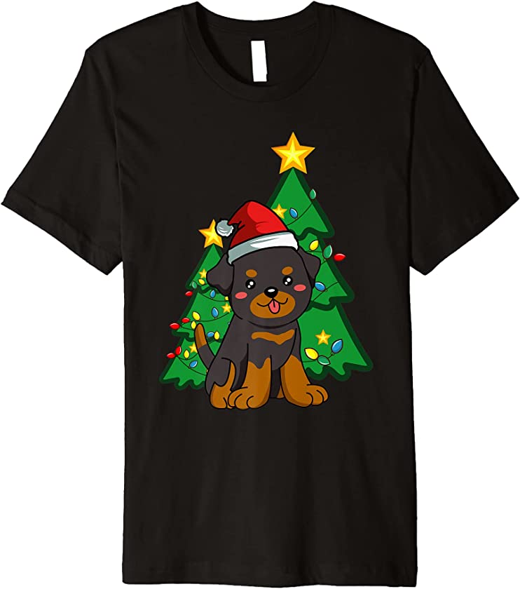 Cute Rottweiler Puppy Dog Santa Christmas Holiday Premium T-Shirt