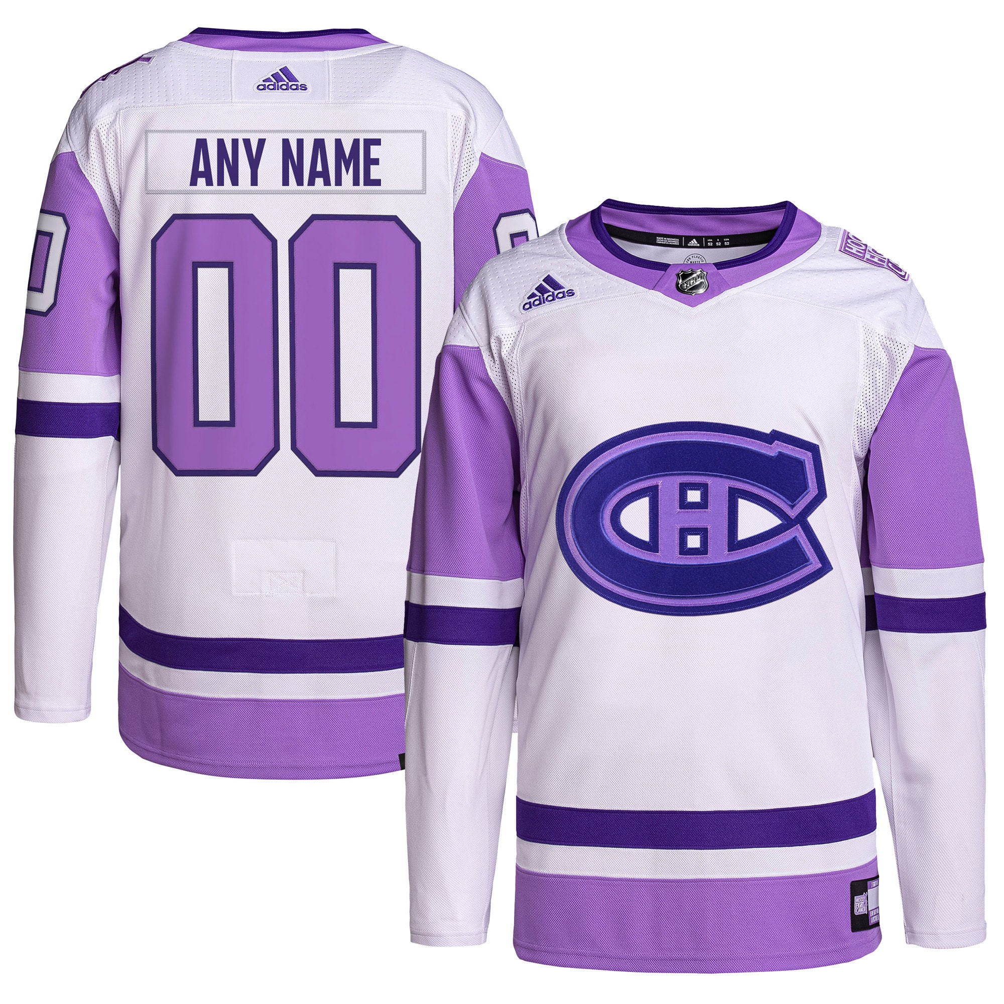 Montreal Canadiens Hockey Fights Cancer Primegreen Authentic Custom Jersey – White/Purple