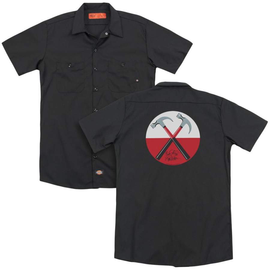 Roger Waters Hammers Back Print Mens Work Shirt Black