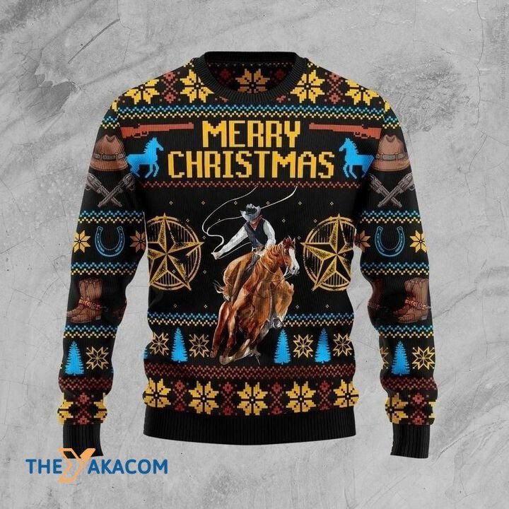 Cowboy Riding Horse Merry Christmas Gift For Christmas Ugly Christmas Sweater