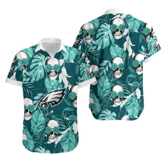 Gift For Husband Dad Philadelphia Eagles Coconut Leaves And Skulls Hawaii Shirt Ha80665