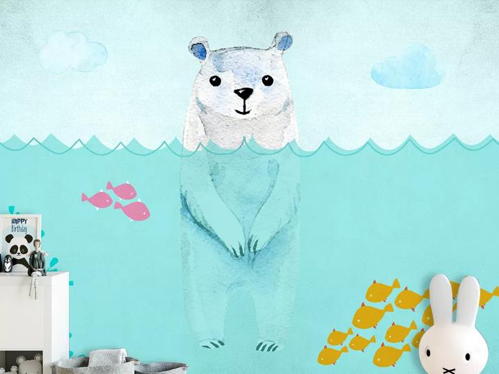 3D Hand Drawn Sea Animal Bear Wall Mural Wallpaper Lqh 527