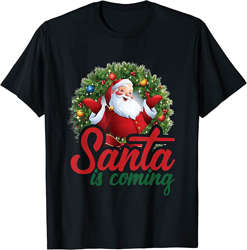 Santa Is Coming Candy Cane Christmas T-Shirt