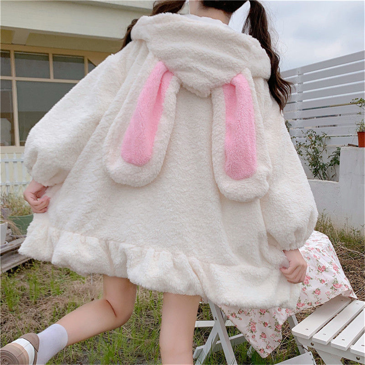 Rabbit Hooded Hoodie Sweatshirt Women Funny White Winter Girl Pullover Hoodie Oversize Cute Japan Korean Style Harajuku Clothes alx