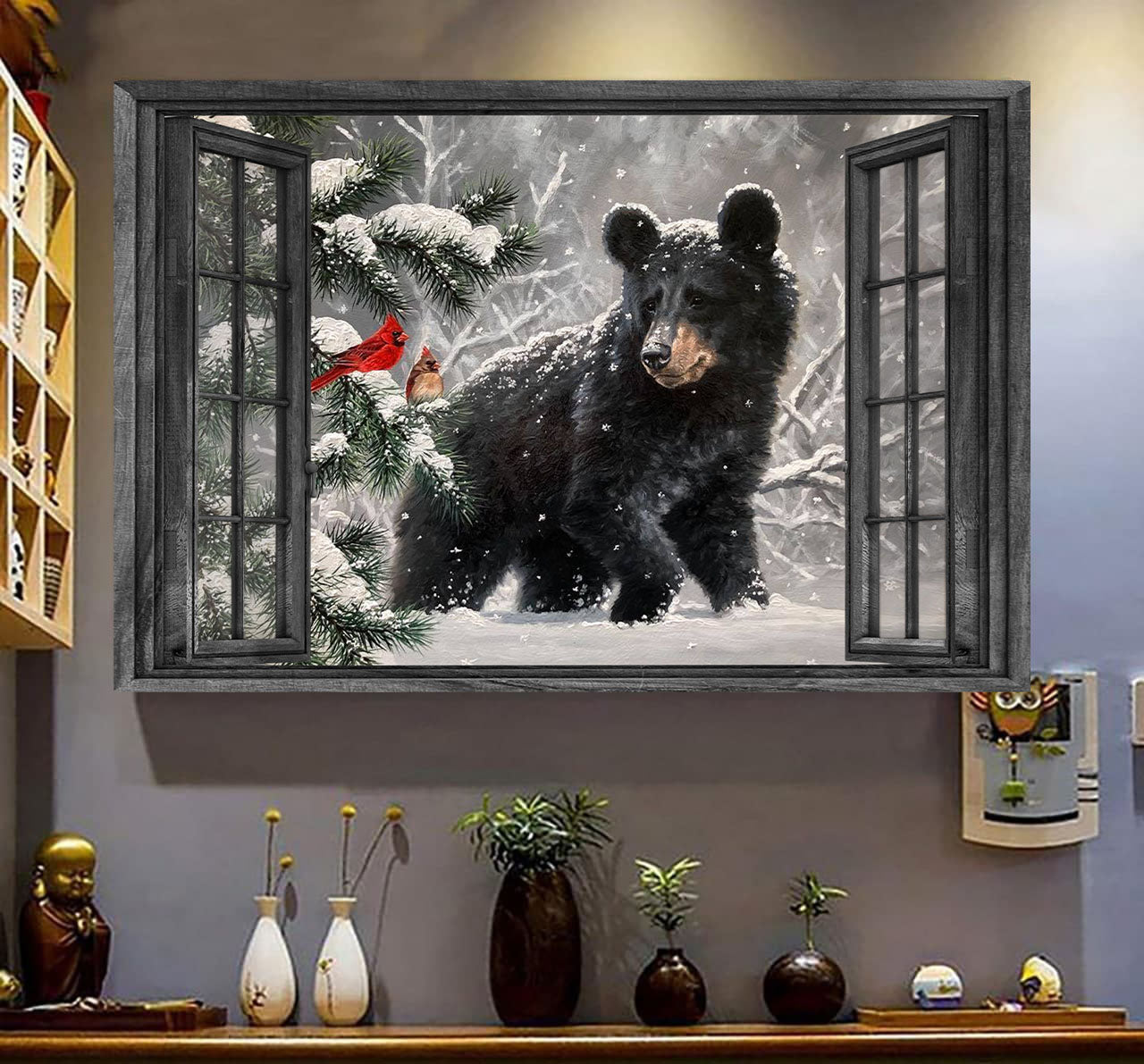 Bear 3D Wall Art Painting Art 3D Wild Animals Lover Bear Snow Home Decoration Gift Idea Mother Day