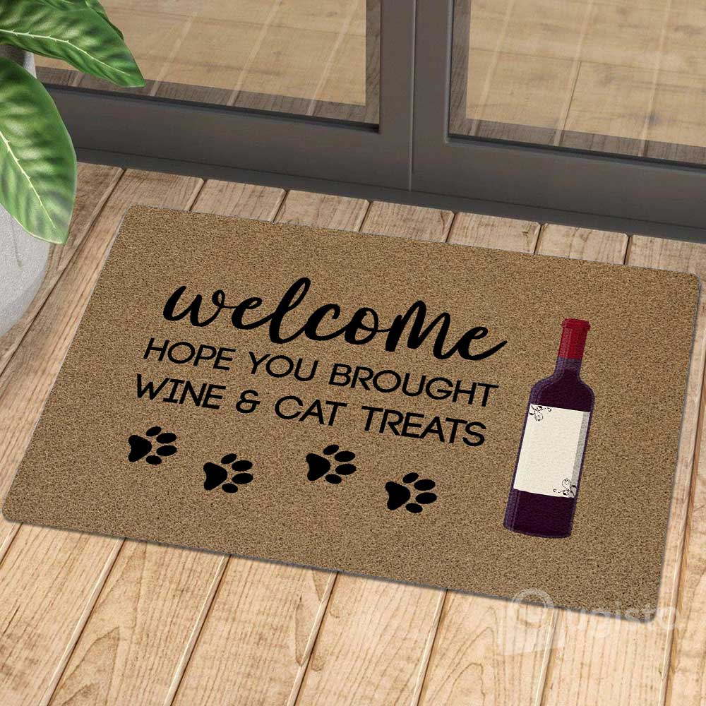 Hope You Brought Wine And Cat Treats 01 All Over Printing Doormat Pre2359