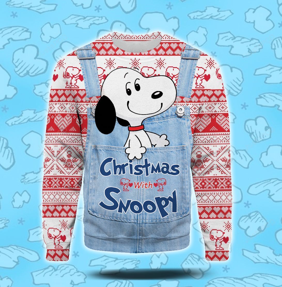 Unifinz Snoopy Christmas Ugly Sweater Christmas With Snoppy Christmas Pattern Red White Sweater 2022